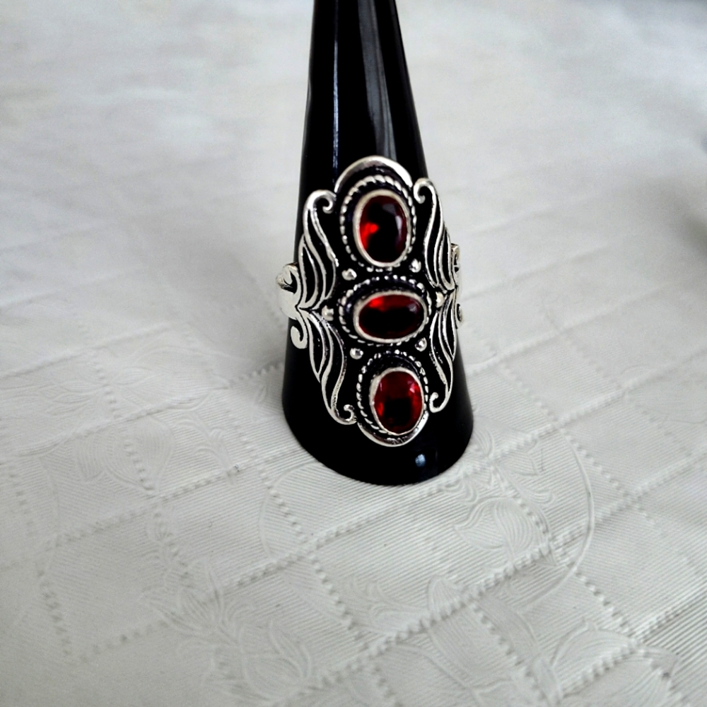 925 Sterling Silver Plated Bali RedStone Ring